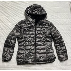 andrew marc womens reversible puffer jacket size medium dark grey